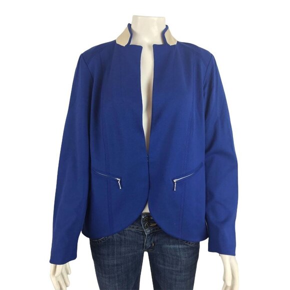 Chicos Black Label Blazer Jacket 1 Medium Blue Zip Pockets - Picture 1 of 8